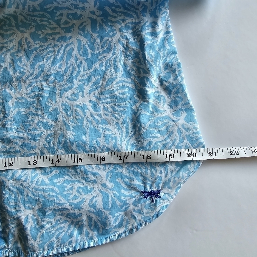 TALBOTS Coastal Coral Reef Button Down Shirt Blue White Size S - Picture 6 of 15
